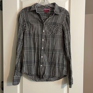 Merona Black & White Plaid Button Down Shirt, Size XS